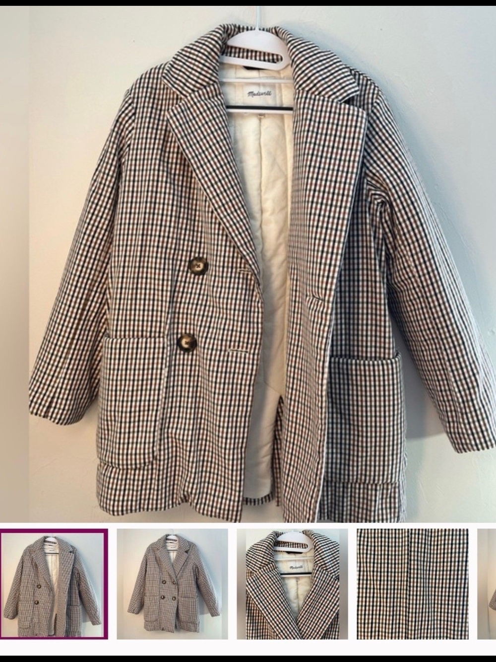 Madewell Brown and Cream Checked Wool-Blend Coat